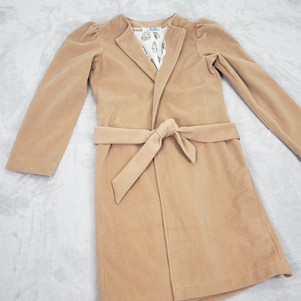 Monogram Mary The Drop Off Coat Tan Belted Trench Jacket Casual Dress Women's S - Picture 1 of 10